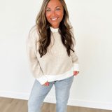Light Oatmeal Contrast Trim Sweater