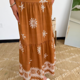 Camel/Ivory Print Tiered Maxi Dress