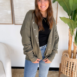Olive Snap Button Oversized Hooded Cardigan