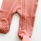 Organic Cotton Ribbed Footie - Dusty Rose