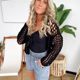Black Crochet Open Knit Crop Cardigan