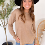 Lightweight Mocha Knit Raw Edge Top