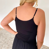 Black Flowy Maxi Dress w/ Contrast Buttons