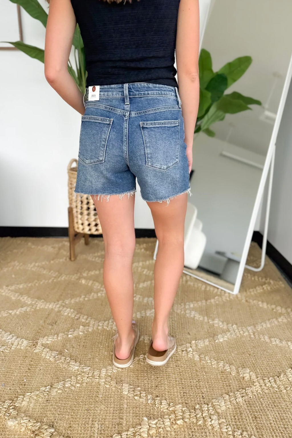 Allie Longer Length Medium Just Black Denim Shorts