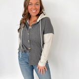 Cream Contrast Grey Button Hooded Shacket