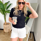 Black Short Sleeve Lightweight Knit Top