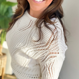 Open Crochet Ivory Boat Neck Sweater