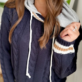 Navy Knit Sweater Top with Hoodie