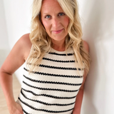 Ivory/Black Pointelle Striped Sleeveless Top