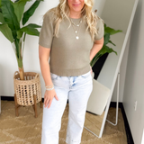 Olive Short Sleeve Lightweight Knit Top