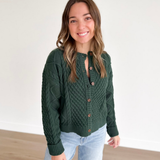 Green Cable Knit Button Cardigan