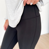 Ribbed Black High Waistband Leggings