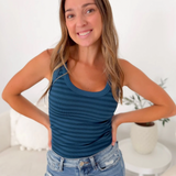 Nikibiki Striped Ribbed Tank Top - Deep Sea Blue