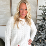 Cable Knit Cream Crew Neck Sweater