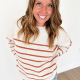 Oatmeal & Rust Ribbed Striped Knit Sweater