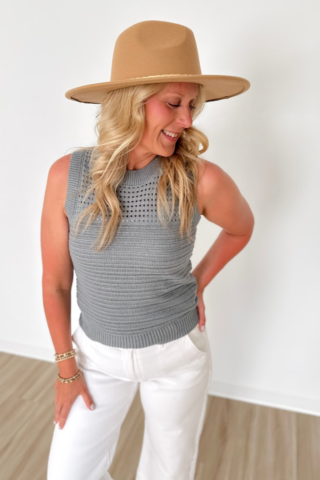 Chunky Knit Open Knit Teal Sweater Tank