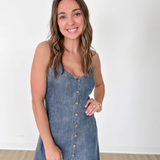 Denim Flowy Maxi Dress w/ Contrast Buttons