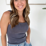 Graphite Double Layer Square Neck Tank Top