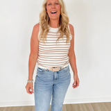 Ivory/Tan Crochet Striped Sleeveless Sweater