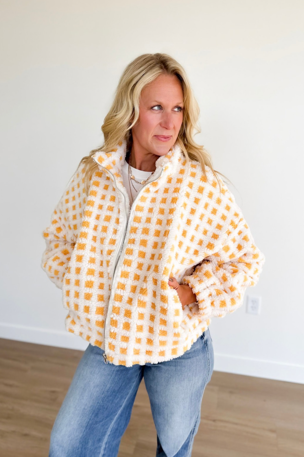Cream/Yellow Fuzzy Sherpa Jacket