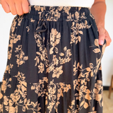 Mocha & Black Floral Midi Skirt