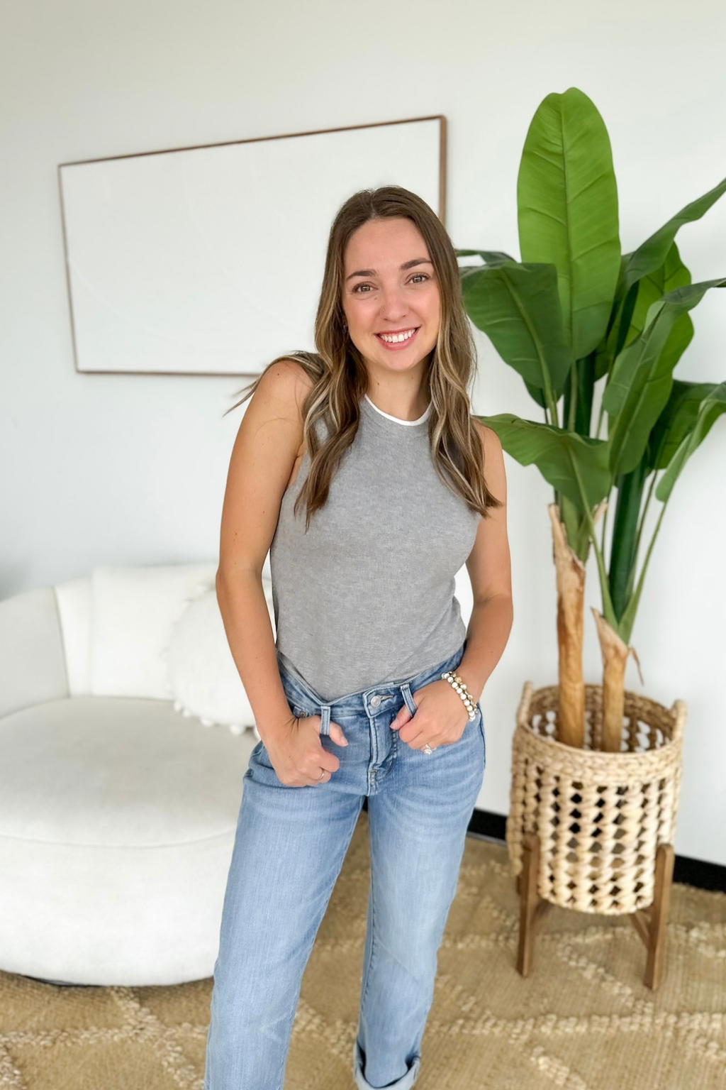 Grey Layered Knit Sleeveless Top