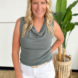 Deep Forest Cowl Neck Knit Tank Top