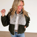 Quilted Plaid Sherpa Fleece Jacket