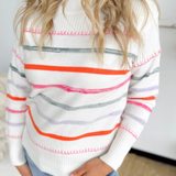 Multicolored Striped White Sweater