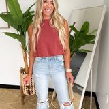 Brick Soft Bubble Hemline Sleeveless Top