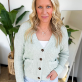 Relaxed Pastel Green Button Up Cardigan
