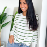 Heather White/Green Striped Sweater