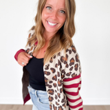 Leopard/Striped Sleeve Button Down Cardigan