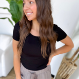 Black Double Layer Short Sleeve Top