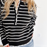 Black/White Stripe Henley Sweater