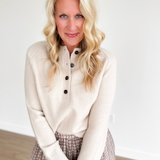 Beige 1/2 Button Long Sleeve Sweater