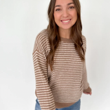 Cream/Mocha Striped Knit Sweater