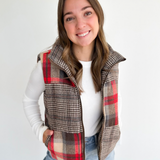 Mixed Plaid Puffer Vest