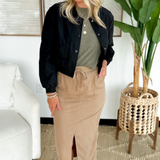 Black Cropped Bomber Jacket