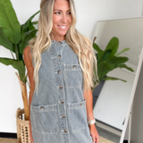 Indigo Denim Striped Button Front Denim Mini Dress