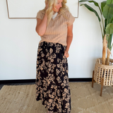 Mocha & Black Floral Midi Skirt