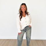Cream Button Down V-Neck Cardigan