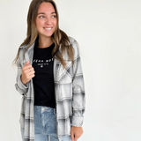 Grey & Black Plaid Button Up Top
