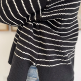 Black/White Striped Knit Button Cardigan