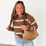 Rust Textured Cream Striped Sweater