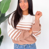 Willa Cream & Brown Striped Knitted Sweater