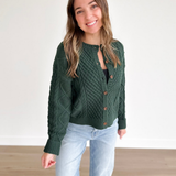 Green Cable Knit Button Cardigan