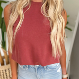 Brick Soft Bubble Hemline Sleeveless Top