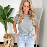 Dusty Blue Cuff Short Sleeve Top