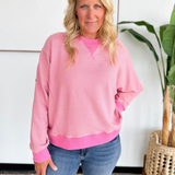 Pink Stripe Drop Shoulder Pullover